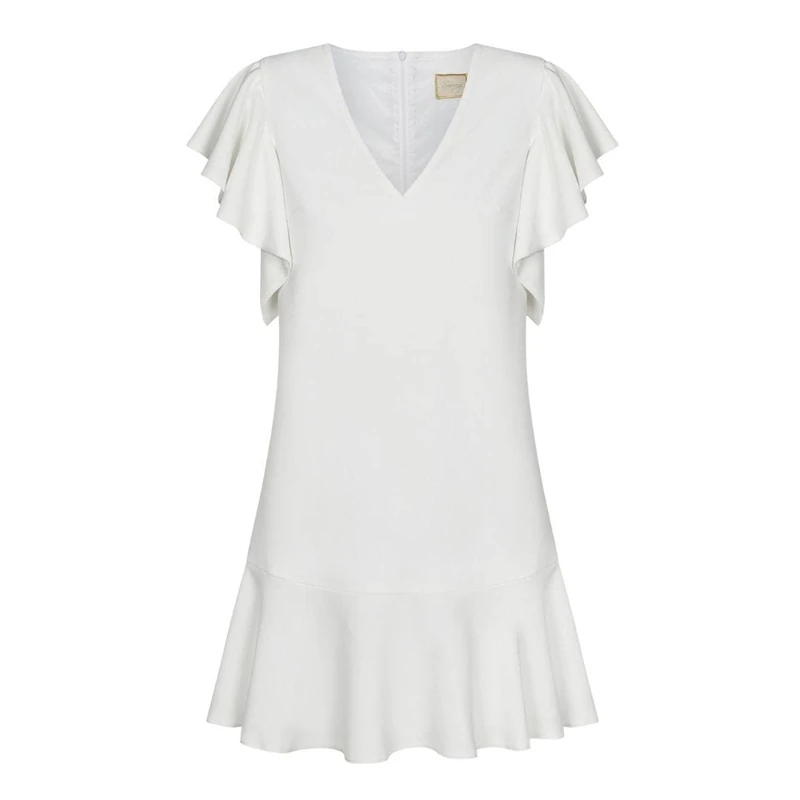 Swing Fashion Women's Megan | Weiß | S Cocktail Festive Party Sundress | Evening Ruffle Casual Mini Elegant Dress | V-Neck | Short Sleeve | White | 36, S
