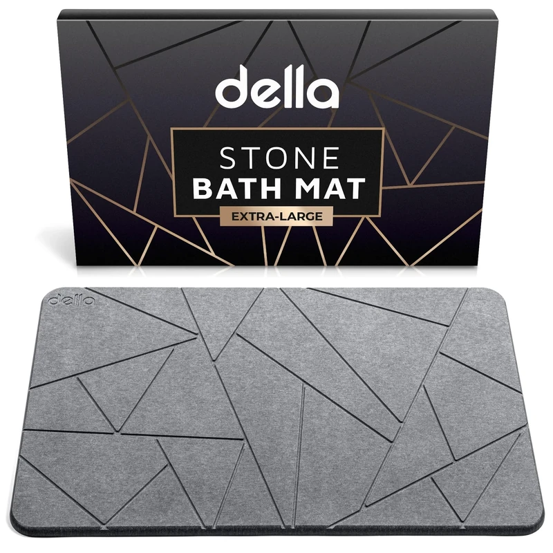 della Premium Stone Bath Mat - Luxurious Quick Drying Diatomite Bathstone for Bathroom Floor - Modern Super Absorbent Diatomaceous Earth Shower Mat, Water Absorbent Bathmat ([Extra-Large] Triangle)