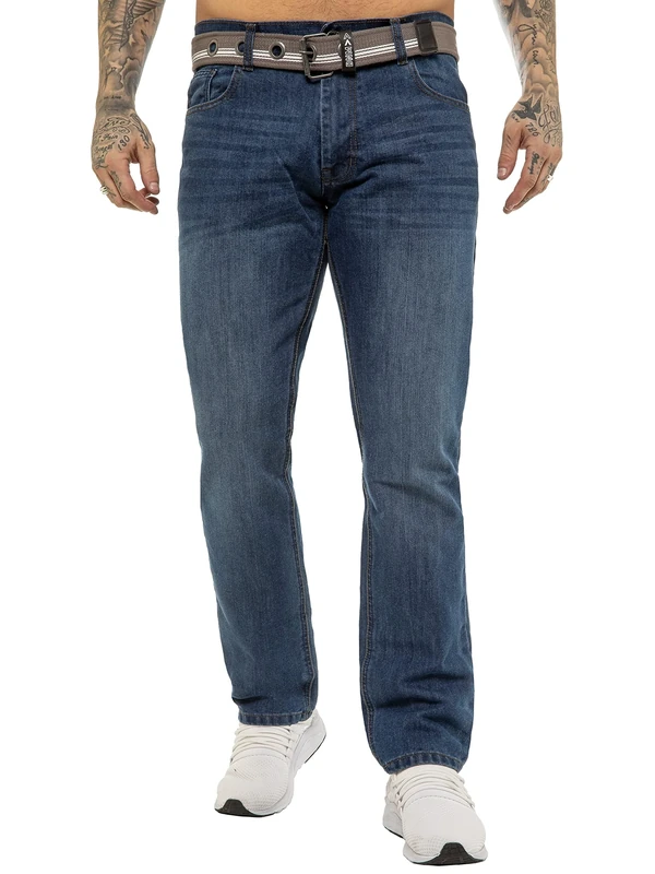 989Zé ENZO Mens Straight Leg Jeans Regular Fit Denim Trouser Pants UK EZ399 Blue 32W / 30L