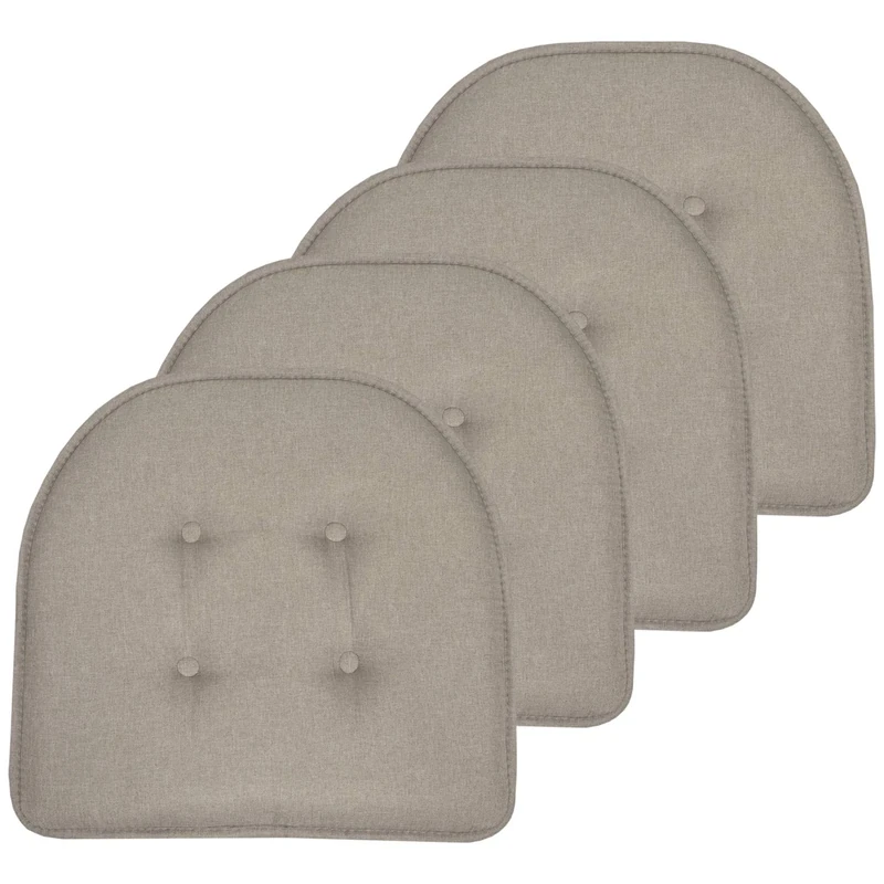 Sweet Home Collection Chair Cushion Memory Foam Pads Tufted Slip Non Skid Rubber Back U-Shaped 17" x 16" Seat Cover, 4 Pack, Khaki, (Pack of 3)