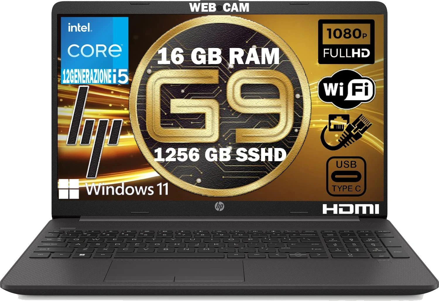 HP 250 G9 NEW MODEL 2022 Notebook Intel Core i5 1235U 12Th up to 4.40Ghz, Ram 16Gb Ddr4,SSD Nvme 512GB, Display 15.6" FULL HD,PC Laptop Windows 11 Pro with MS Office 2021 Bundle