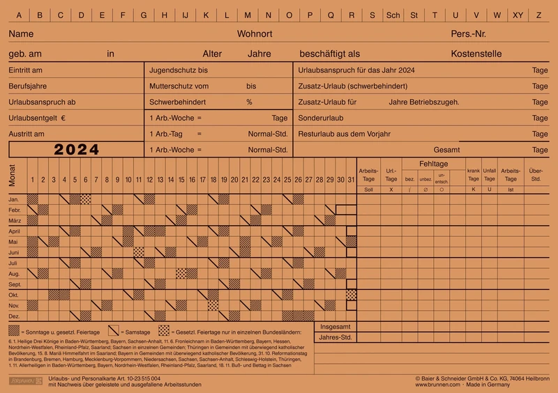 BRUNNEN Holiday and Personal Cards 2024 A5 Landscape Orange