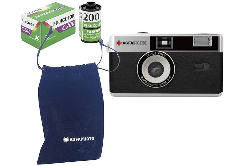 AgfaPhoto Analogue 35 mm Compact Film Photo Camera Black in Set Colour Images Film + Battery