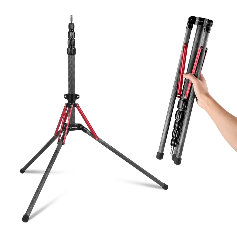 NEEWER Light Stand Carbon Fiber with 180° Reversible Legs, 1/4" to 3/8" Screw Adapter and Bag, 86.5"/220cm Portable Travel Tripod Stand for Outdoor Photography Speedlite Strobe Softbox, ST210R - Image 1
