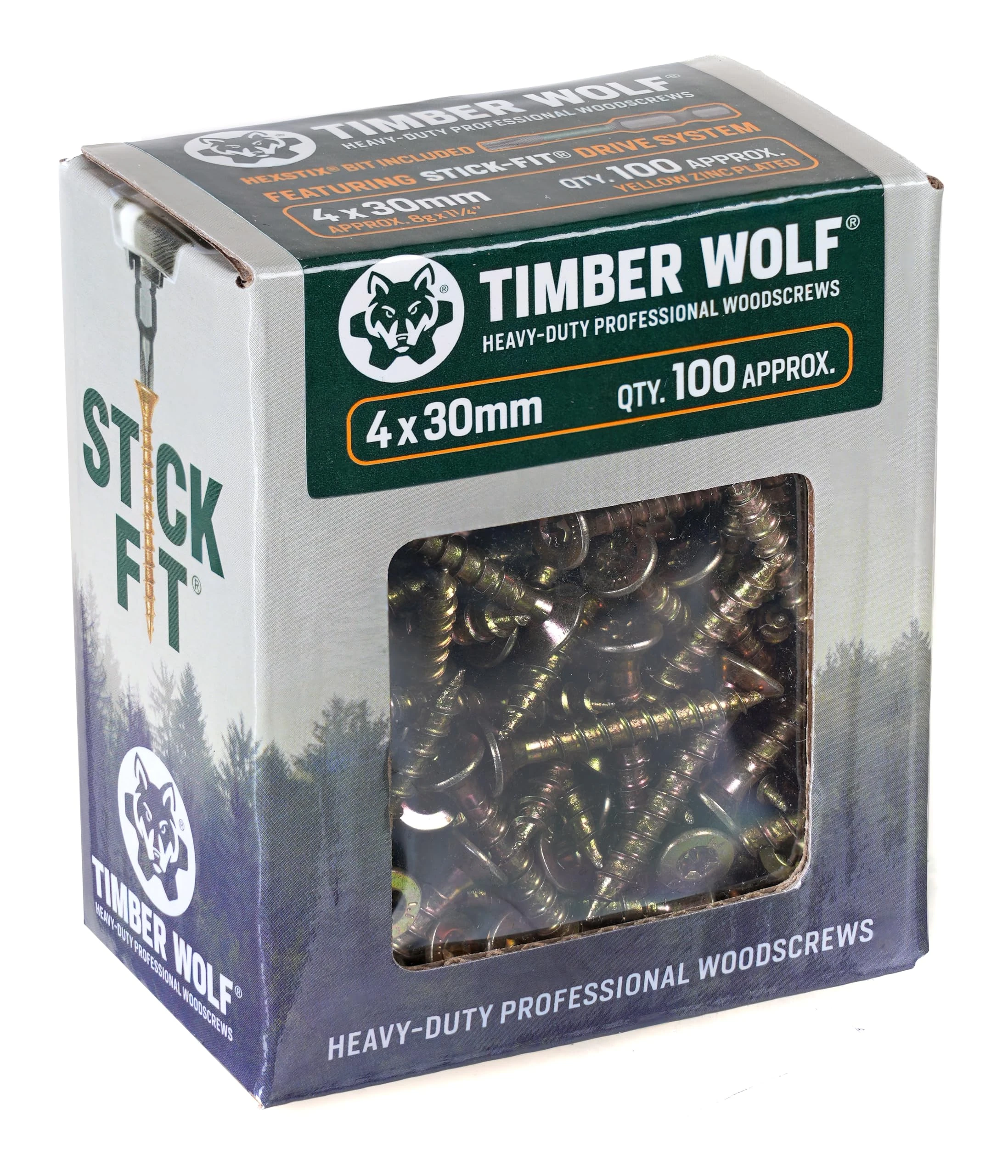 Timber TW40030 Wolf Woodscrews - 4.0 x 30mm - Box of 100, Zinc & Yellow (Gold)