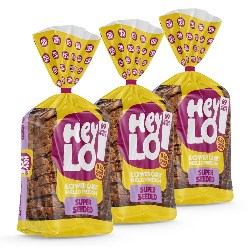 Heylo Seeded Keto Bread - 0.3g Carbs, 7.7g Protein | Low Carb Bread | 16 Slices | Low Calorie & Low Carb Sliced Loaf - 3 x 450g