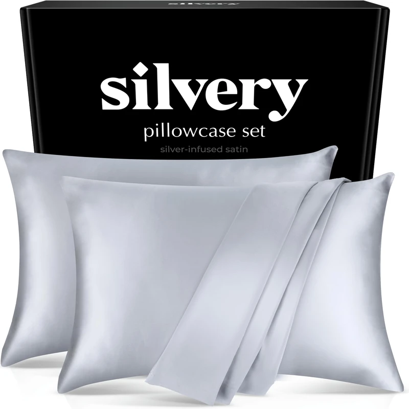 Silvery Silver Infused 2 Pcs Pillowcases - Made from Soft & Cooling 120 GSM Microfiber - Breathable Pillow Cases with Thermoregulating Silvery Technology, Size Queen