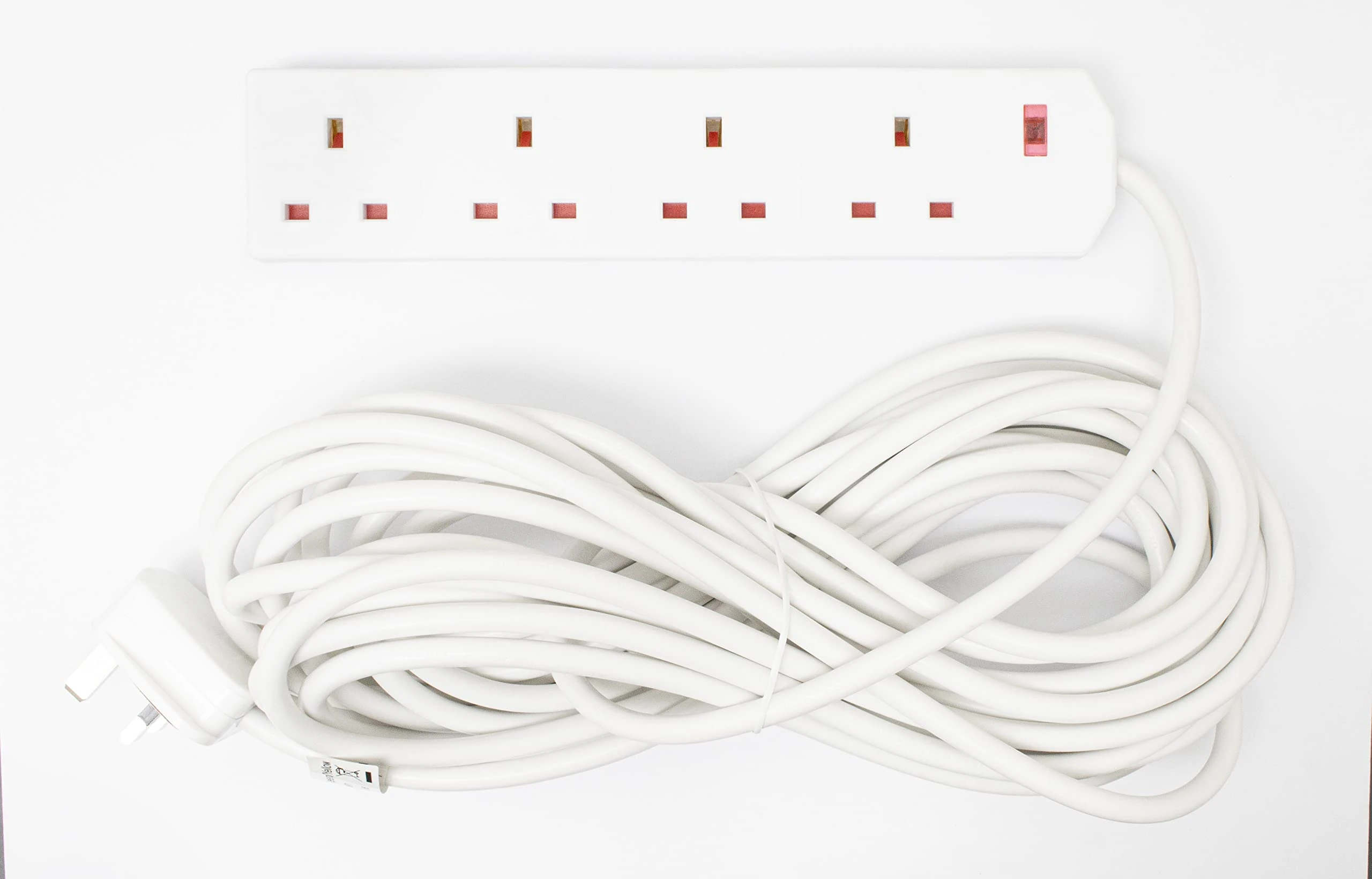1ABOVE 4 Gang Way 10m Power Adapter, Multi Socket Mains Strip White Extension Lead UK Pin Plug and Cable, (4 GANG 10 M, WHITE)