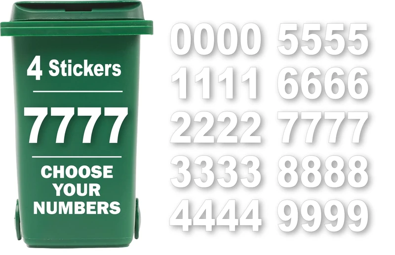 4 x Bin Numbers for Wheelie Bins, 0-9, Dustbin Stickers, Easy Application 17.5cm Stick On Number Stickers - Weatherproof Self Adhesive Vinyl (Number 7)