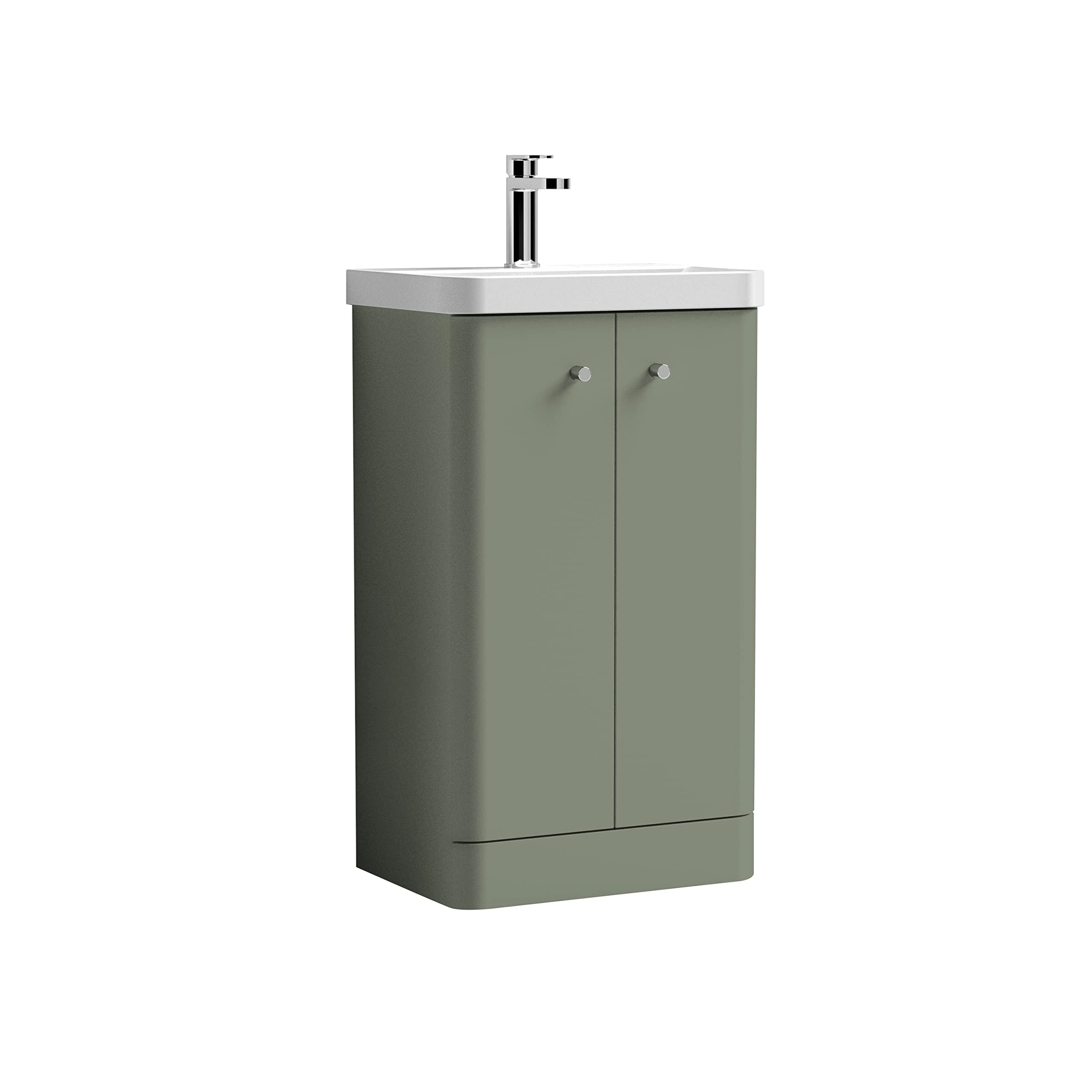 nuie COR804 Core Modern Bathroom Floor Standing 2 Door Vanity Basin Unit with Ceramic Basin, 500mm, Satin Green