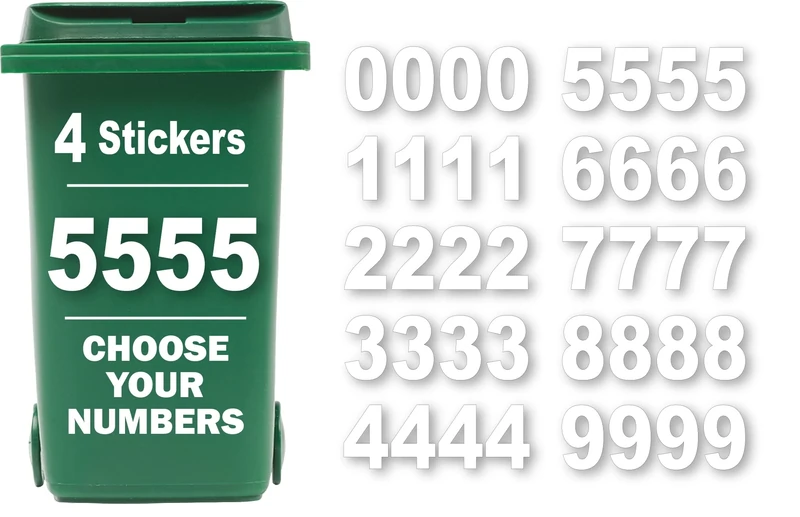 4 x Bin Numbers for Wheelie Bins, 0-9, Dustbin Stickers, Easy Application 17.5cm Stick On Number Stickers - Weatherproof Self Adhesive Vinyl (Number 5)