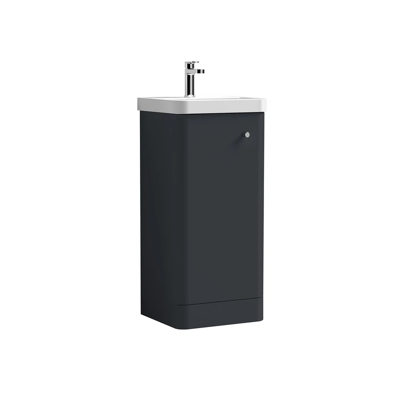nuie COR1402 Core Modern Bathroom Floor Standing 1 Door Vanity Basin Unit with Ceramic Basin, 400mm, Soft Black