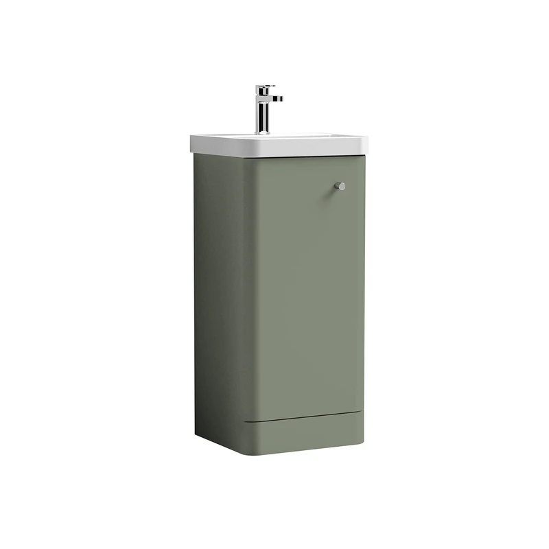 nuie COR802 Core Modern Bathroom Floor Standing 1 Door Vanity Basin Unit with Ceramic Basin, 400mm, Satin Green