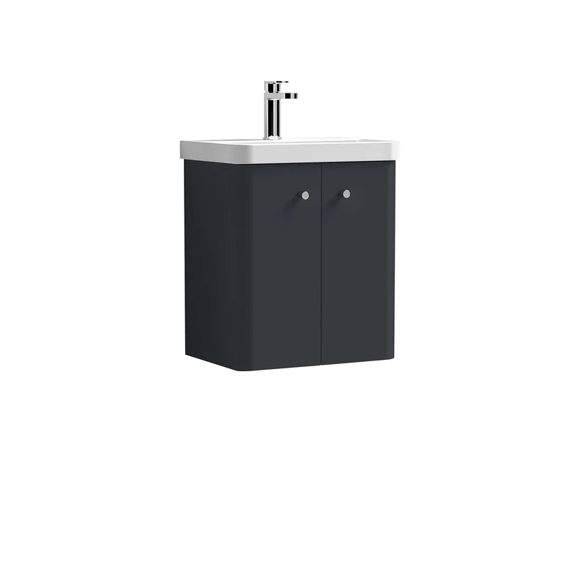 nuie COR1403 Core Modern Bathroom Wall Hung 2 Door Vanity Basin Unit with Ceramic Basin, 500mm, Soft Black