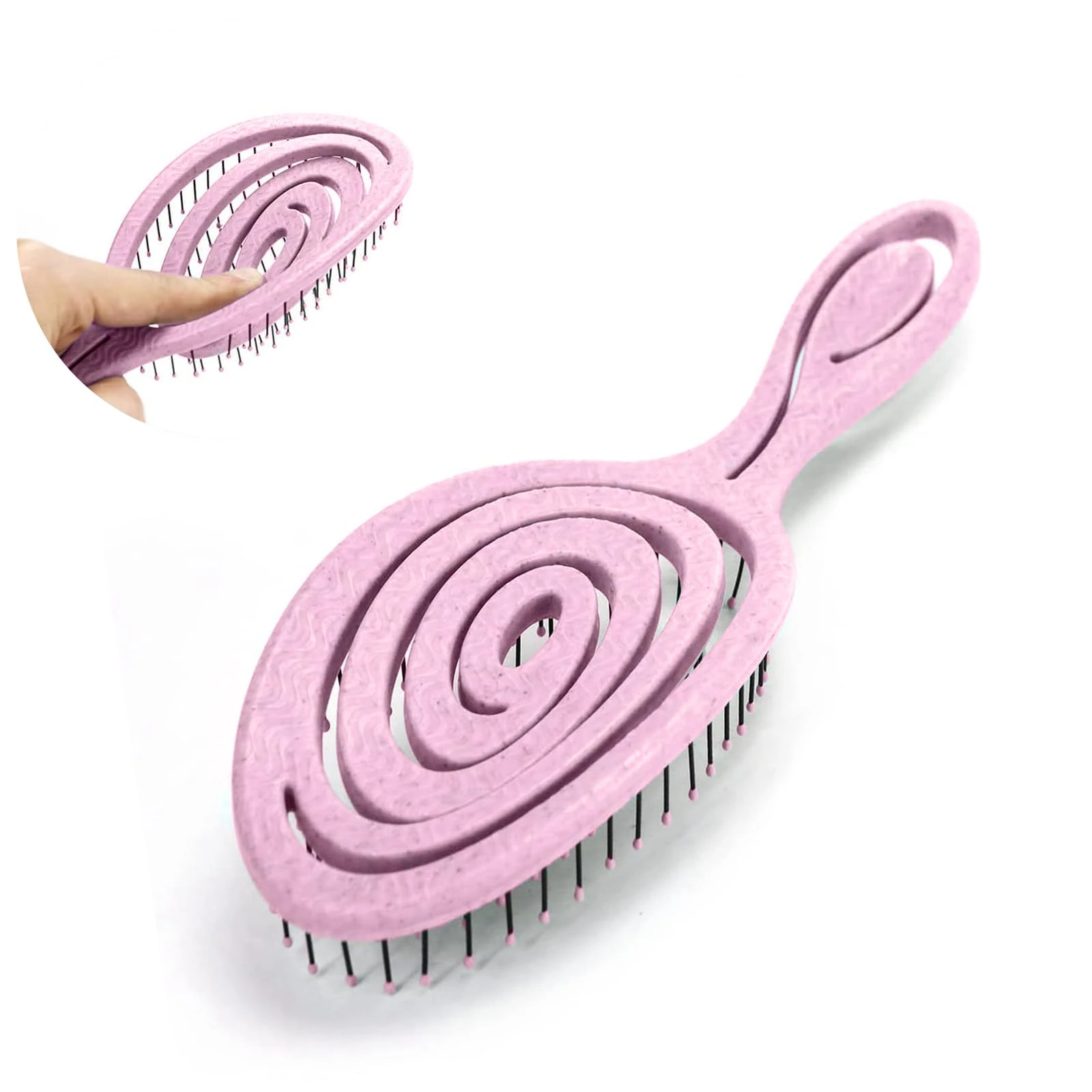 DHinkyoung Bending Bristle Hairbrush, Unique Spiral Brush, Anti Static Hair Straightener & Massage Brush for Wet/Dry Hair (Pink)