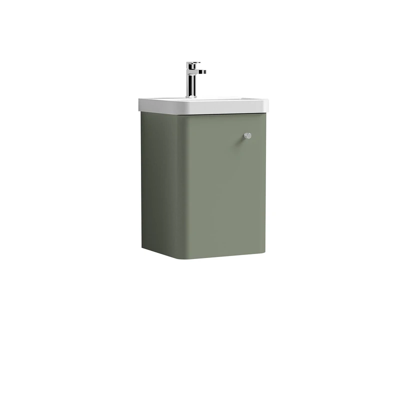 nuie COR801 Core Modern Bathroom Wall Hung 1 Door Vanity Basin Unit with Ceramic Basin, 400mm, Satin Green