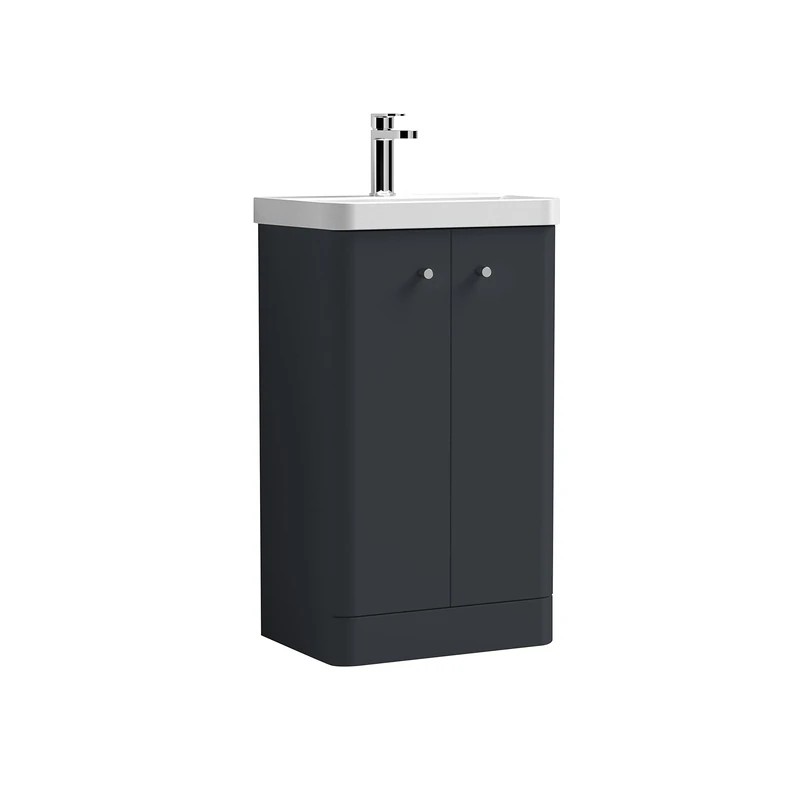 nuie COR1404 Core Modern Bathroom Floor Standing 2 Door Vanity Basin Unit with Ceramic Basin, 500mm, Soft Black