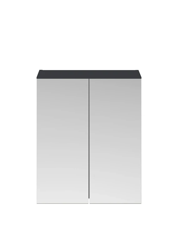 nuie OFF1417 Parade Modern Bathroom Wall Hung 2 Door Mirror Cabinet, 600mm, Soft Black