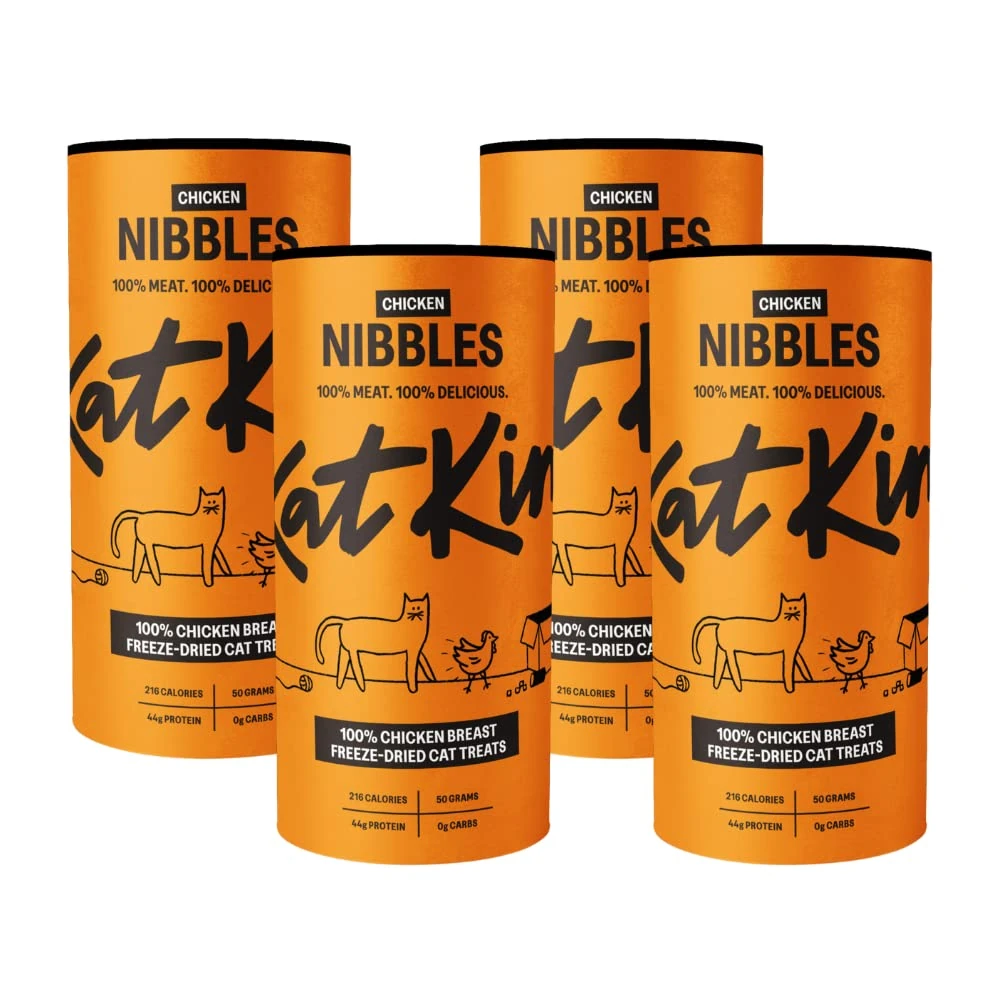 KatKin Chicken Nibbles 4 Pack (4x50g Tubes) - 100% Breast Freeze-Dried Cat Treats - Fresh, Made in the UK for Cats and Kitten