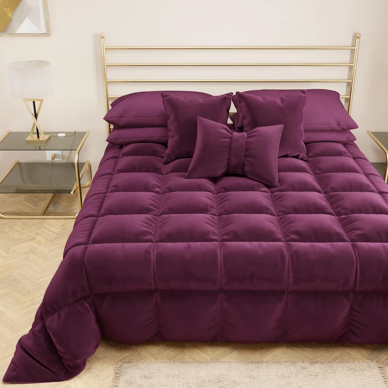 PETTI Artigiani Italiani - Soft and Warm Velvet 350gsm Double Duvet Reversible Double Duvet 260 x 270 cm Plum 100% Made in Italy