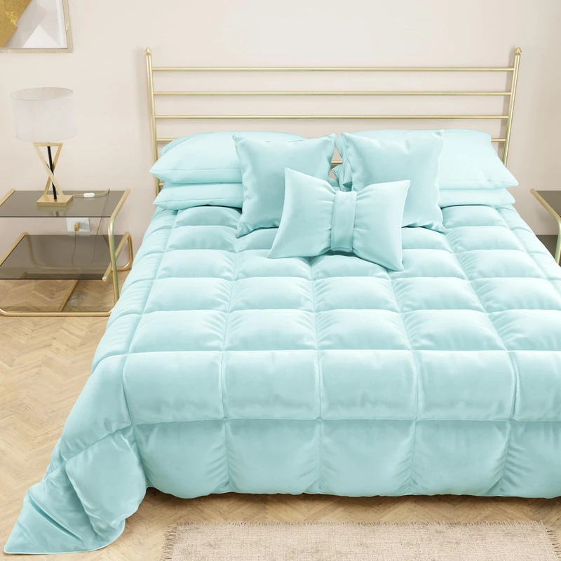 PETTI Artigiani Italiani - Velvet Winter Quilt 260x270 cm, Double-Sided Bedspread, 350 g/m², Light blue, Made in Italy