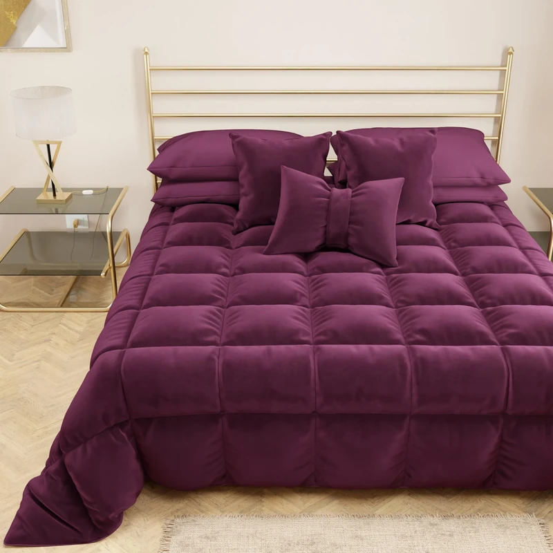 PETTI Artigiani Italiani Soft and Warm Velvet 350 GSM Single Duvet Double Sided Quilt 160 x 260 cm Plum 100% Made in Italy