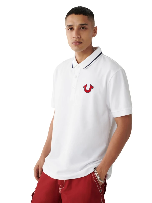 True Religion Men's Jv7 Tipped Polo, Optic White, S