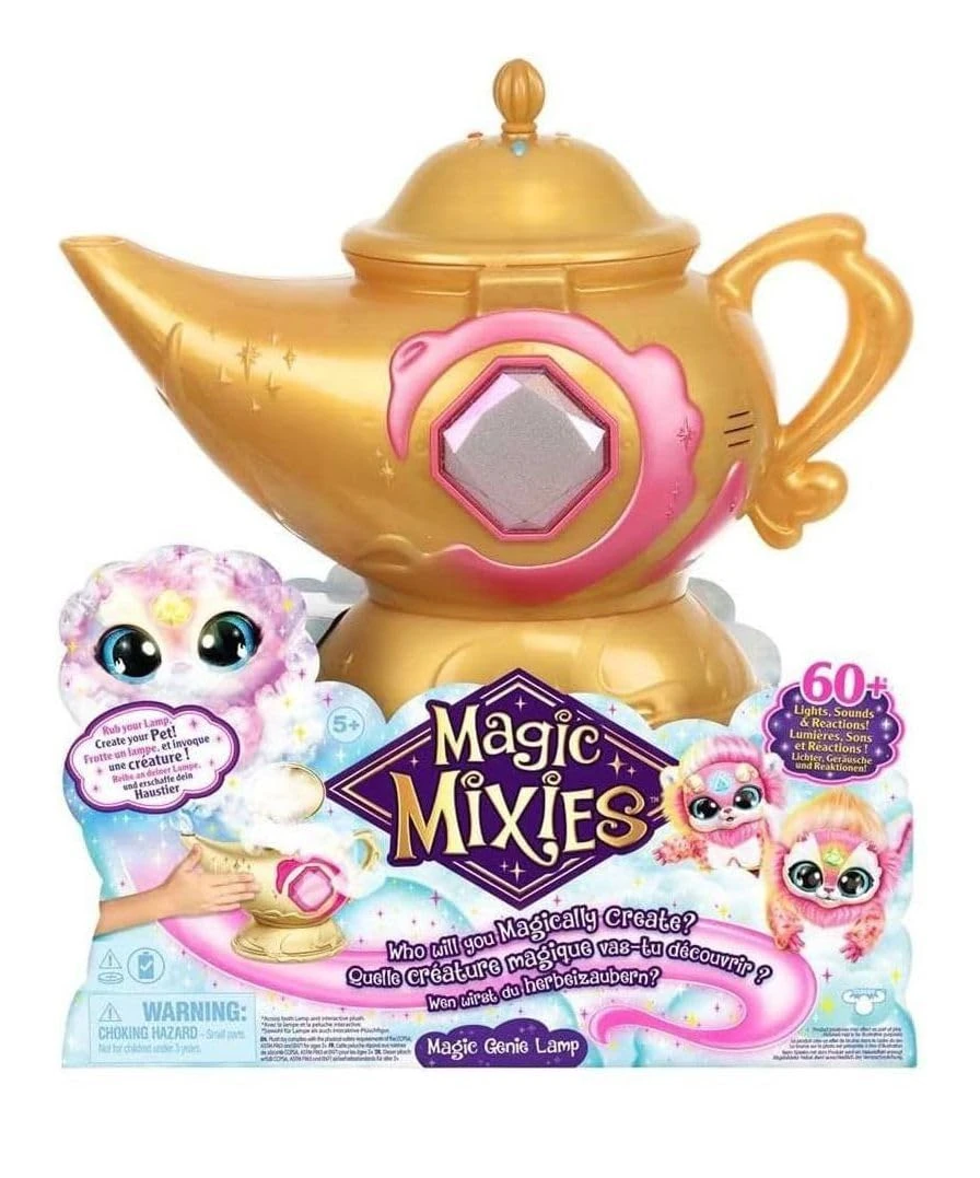 Magic Mixies Magic Genie Lamp with Interactive 8 inch Pink Plush Toy & 60+ Sounds and Reactions, Perform The Magic Steps to Unlock a Magic Ring & Reveal a Pink Genie Mixie From the Real Misting Lamp,