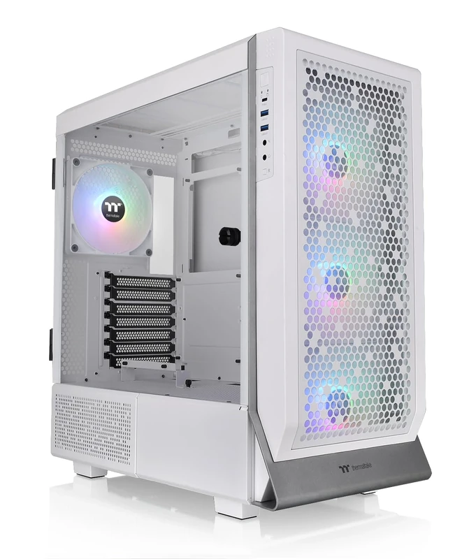 Thermaltake Ceres 500 Snow Edition Mid Tower E-ATX Computer Case with Tempered Glass Side Panel; 4 Preinstalled PWM ARGB Fans; Rotational PCIe Slots & GPU Holder; CA-1X5-00M6WN-00; 3 Years Warranty