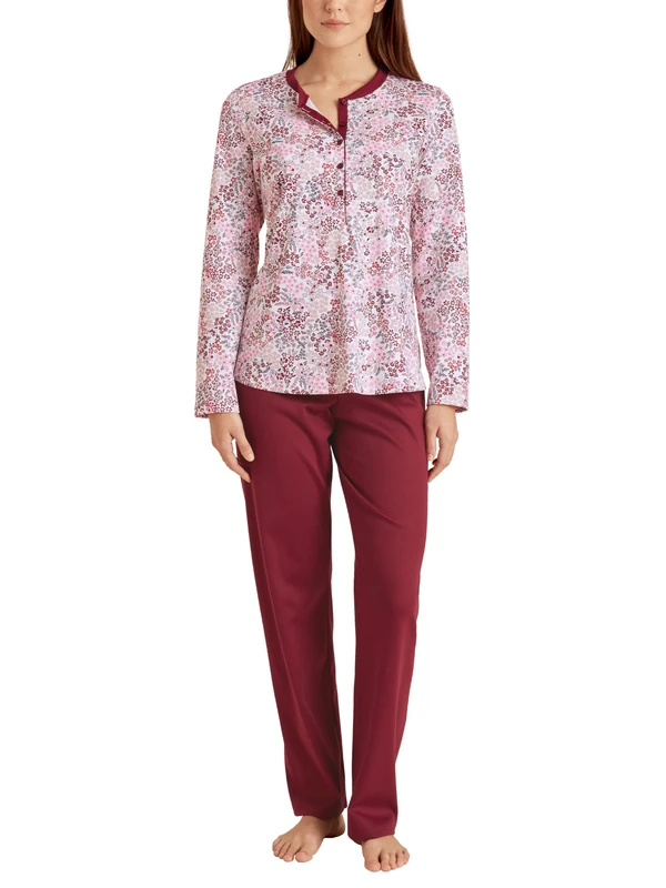 Calida Women's Midnight Flowers Night Shirt, Opaque, Mars red, 48-50