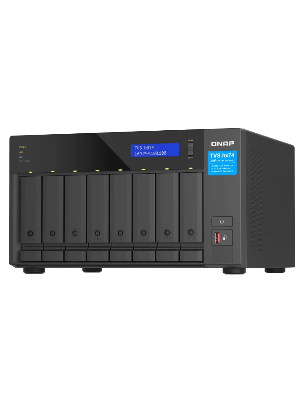 QNAP TVS-h874-i7-32G-US 8-Bay High-Speed Desktop NAS with PCIe M.2 Slots, 12th Gen Intel Core Processor, Up to 64GB DDR4 RAM, 2.5GbE Network, and PCIe Gen 4 Scalability