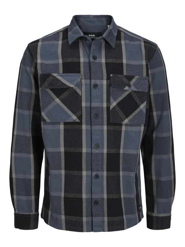 JACK & JONES Male Overshirt RDD Loose Fit Overshirt, Charcoal Gray/Checks:Comfort Fit, L