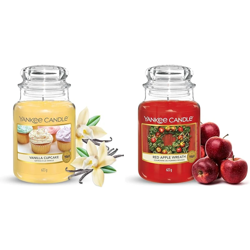 Yankee Candle Scented Candle | Vanilla Cupcake Large Jar Candle | Long Burning Candles: up to 150 Hours & Scented Candle | Red Apple Wreath Large Jar Candle | Long Burning Candles: up to 150 Hours
