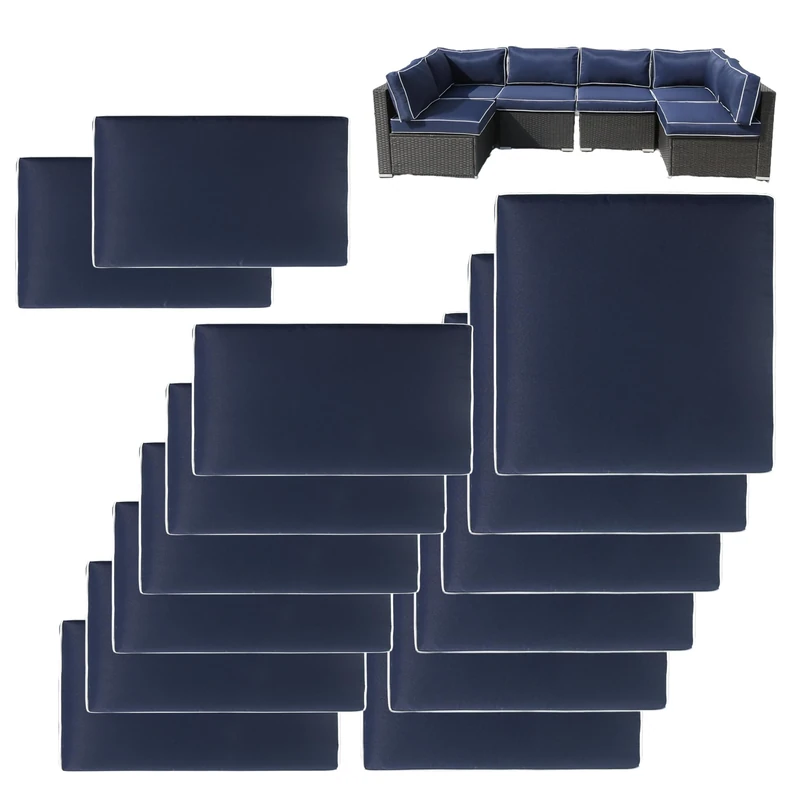 VIXLON Outdoor Patio Cushion Covers Replacement, Set of 14, Dark Blue+White Edge (Only Cover) - Image 1