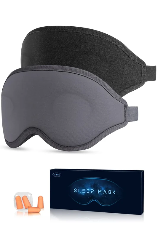 Aosun Sleep Mask, 2 Pack of Super Soft and Comfortable Eye Mask for Sleeping, 100% Blackout Sleep Aid Eye Mask for Men & Women with Adjustable Straps, Suitable for Travel, Night Sleeping, Nap
