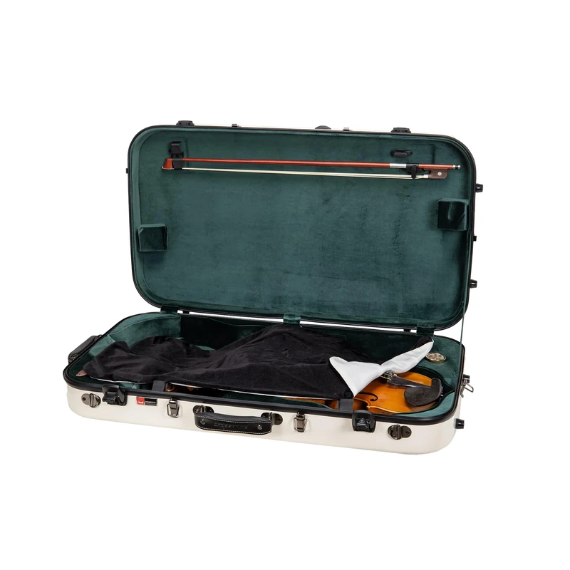 Crossrock Rectangular Fibreglass Double Case for Mandolin & 4/4 Violin | Milky White Gloss Finish, TSA Lock, Plush Lining, Backpack Carry – Dual Instrument Case - Milk White(CRF2020MVMW)