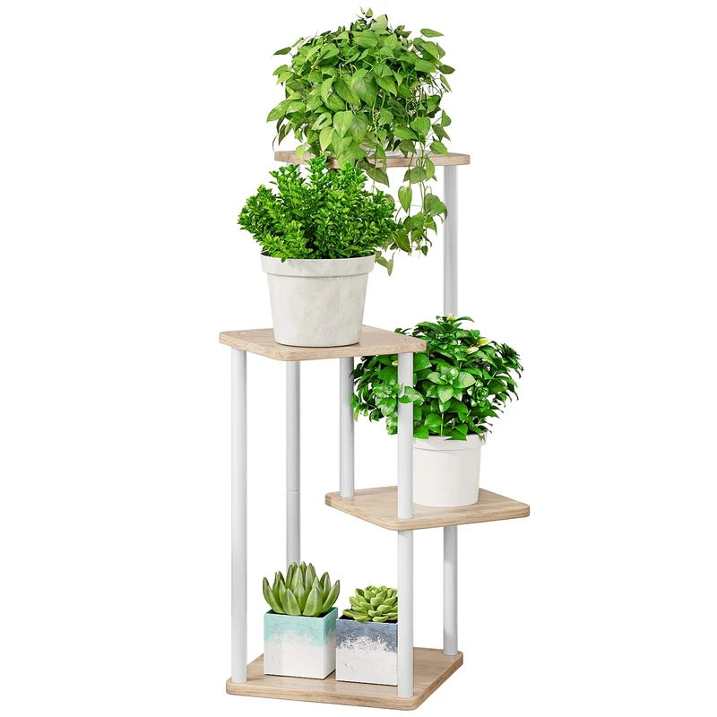 AZERPIAN Plant Stand 4 Tier Indoor Metal Flower Shelf for Multiple Plants Corner Tall Flower Holders for Patio Garden Living Room Balcony Bedroom, Black (4 Tier-White)