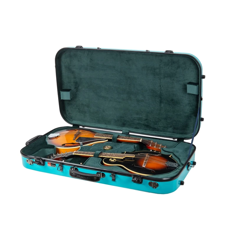 Crossrock Fibreglass Double Mandolin Case | Twin A/F-Style Fit, Mint Blue Gloss Shell, TSA Lock, Removable Padding, Plush Interio - Mint Blue(CRF2020DMMB)