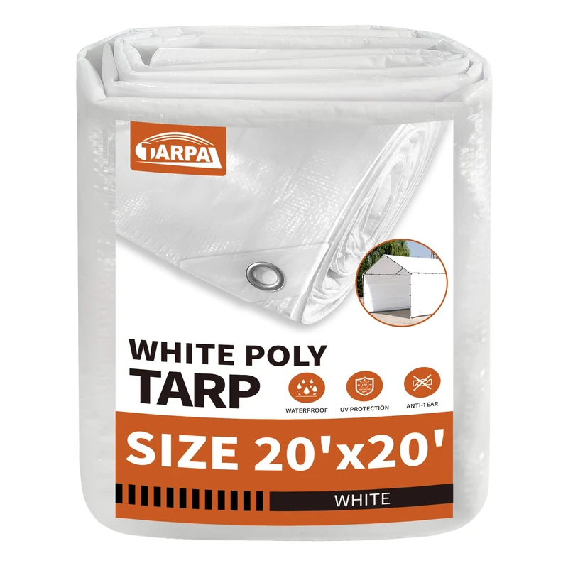 TARPAL White Tarps 20x20Ft 7.5mil Multipurpose Waterproof Poly Tarp