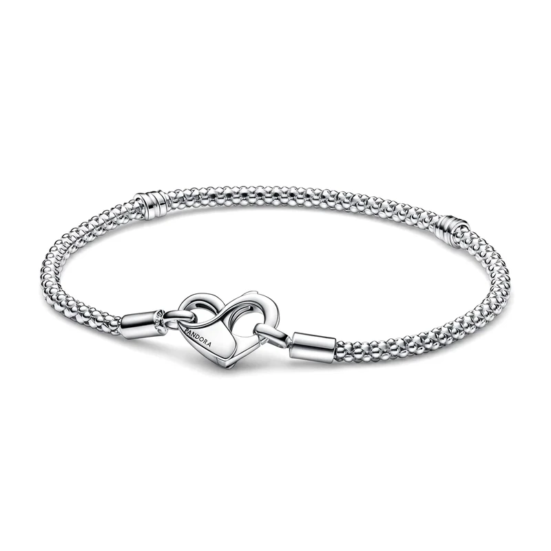 Pandora Moments Studded chain sterling silver bracelet with heart clasp, 21
