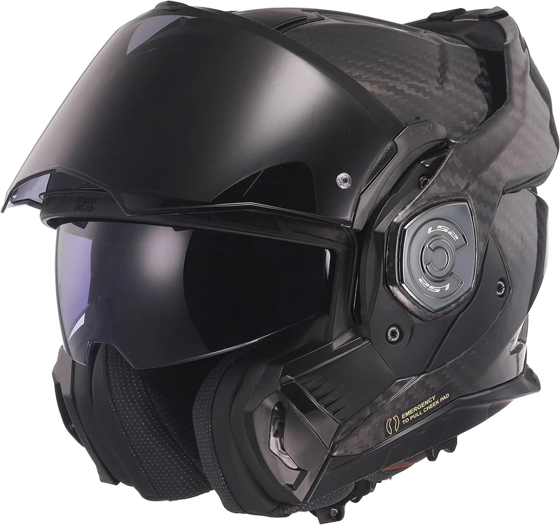 LS2 FF901 Advant X Carbon Black Modular 180° Flip Front Dual Visor Full Face Motorbike Helmet Sport. ECE 22.06 Certified. Complete With Pinlock and Luxury Camo Backpack Style Carry Bag - S (55-56cm) - Image 1