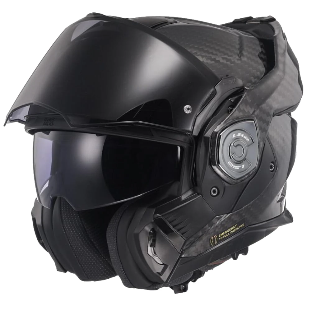 LS2 FF901 Advant X Carbon Black Modular 180° Flip Front Dual Visor Full Face Motorbike Helmet Sport. ECE 22.06 Certified. Complete With Pinlock and Luxury Camo Backpack Style Carry Bag - XXL (63-64cm)