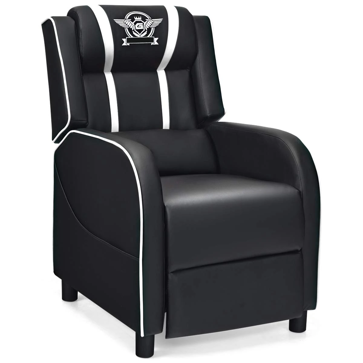 COSTWAY Gaming Chair, Adjustable Racing Style Gaming Recliner Armchair with Footrest, Headrest and Lumbar Support, Ergonomic PU Leather Office Lounge Sofa Home Theater Seating (Black+White)