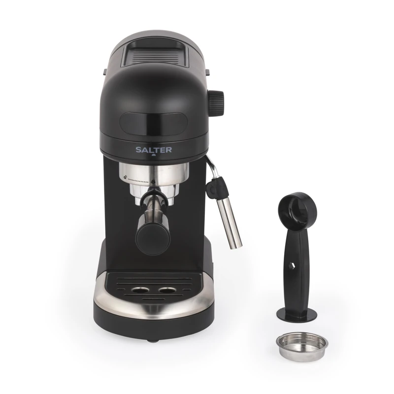 Salter Professional Espirista Coffee Machine – 1.4 L, BPA-Free, Milk Frothing Wand, For Ground Coffee, Single/Double Function, Touch Panel, 15-Bar Italian Pressure, Latte, Cappuccino, Black