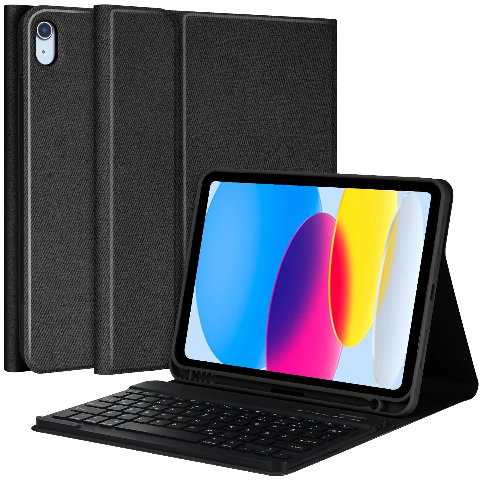 aMZCaSE Keyboard Case for iPad 10th 2022/A16 11th Generation 2025(10.9/11 inch) Detachable Folio Keyboard Cover with Wireless Rechargeable Bluetooth Keyboard Pencil Holder UK Layout