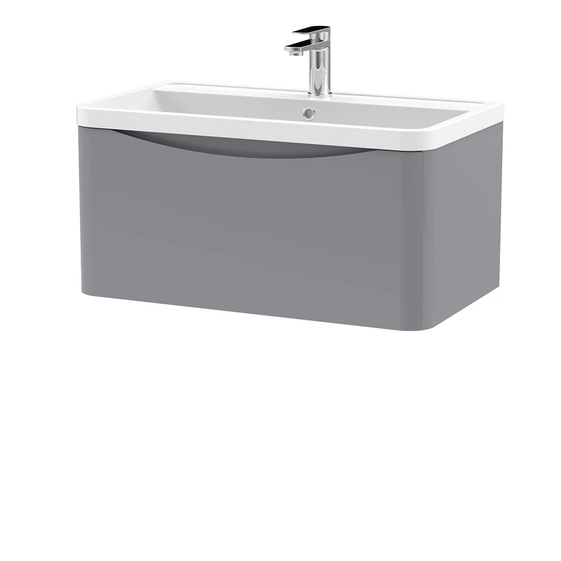 nuie Modern Bathroom Wall Hung 1 Drawer Vanity Unit & Polymarble Basin, 800mm, Satin Grey