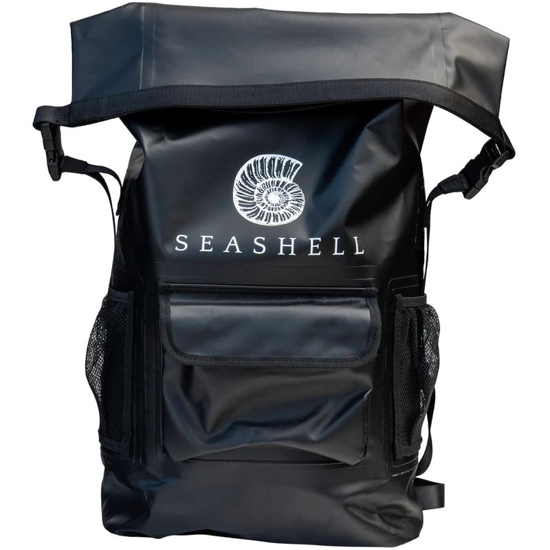 SEASHELL 25L Drybag Backpack - 100% Waterproof - Heavy Duty Roll-Top Closure - Cushioned Padded Back Panel (Black)