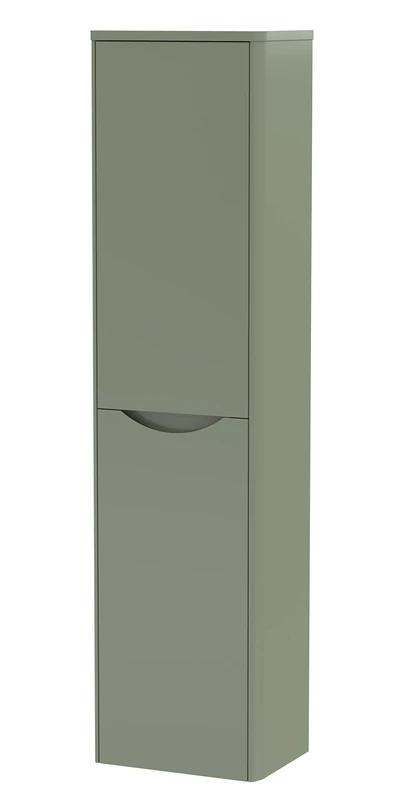 nuie Modern Bathroom Wall Hung 2 Door Tall Unit, 350mm, Satin Green, 400mm
