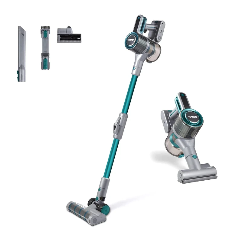 Tower T513011PETS VL80 Cordless 3-in-1 Pole Vacuum Cleaner with Flexi Pole, HEPA 12 Filter & Anti-Tangle Floor Head, 1L Dust Tank, 29.6V Li-ion, Ocean Teal, Flex