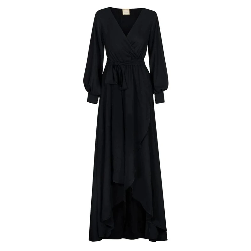 Swing Fashion Women's Irmina | Schwarz Elegant Festive Party Evening Wedding Prom Ball Gown | Maxi Dress | Long Sleeve | Black | 42 (XL)